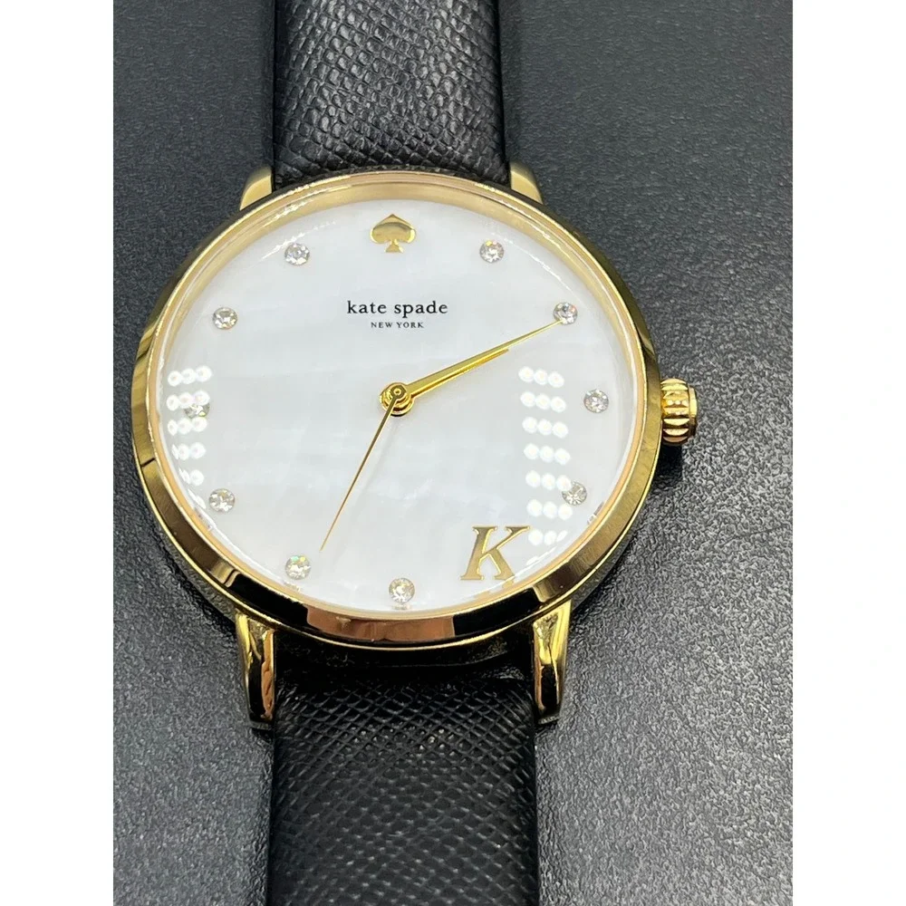Kate Spade New York Metro Monogram‎ K Black Leather Quartz Watch